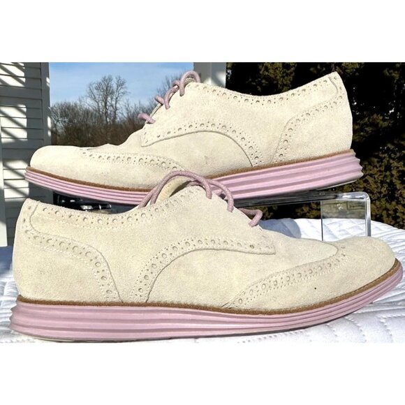 Cole Haan Alisa Wingtip Oxford Shoe Womens 9.5 Gray Suede Purple Academia Preppy - Picture 9 of 10